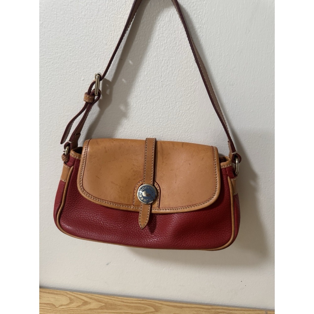 DOONEY AND BOURKE LEATHER RED/TAN MINI FLAP PURSE SHOULDER‎ BAG